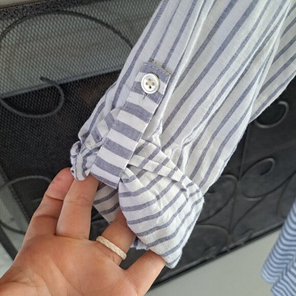 J. Jill Blue White Mixed Direction Stripe Top Tunic Blouse Shirt Small Roll Slee - Picture 4 of 10